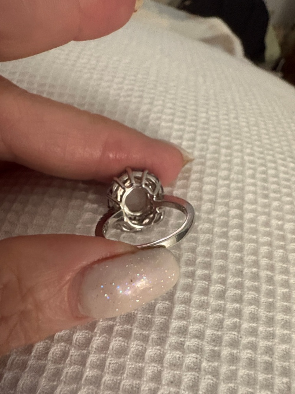 Sterling Silver Moonstone Halo Ring with Light Amethyst Accents - Picture 3 of 5